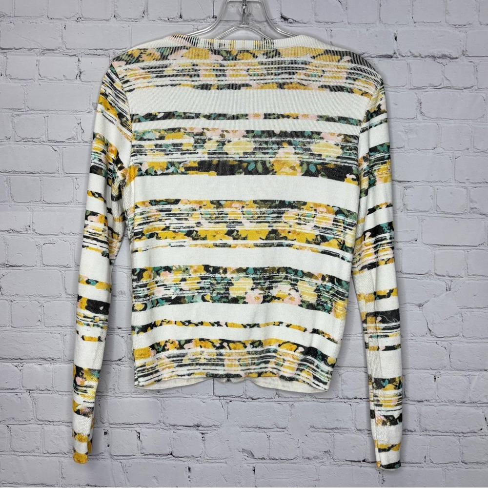 Anthropologie Moth Array Floral Striped Zip Front Knit Cardigan Sweater - Picture 3 of 5
